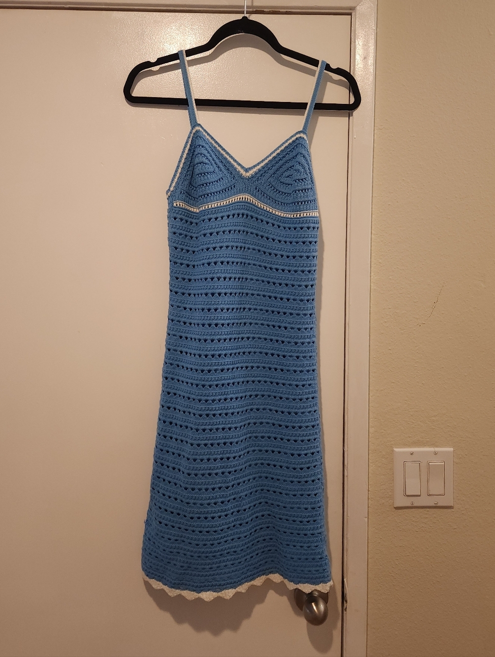 Light Blue Crochet Slip Dress with White Trim